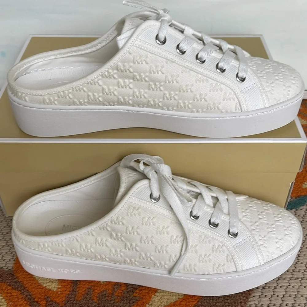 Michael Kors POPPY SLIDE SNEAKERS MK DEBOSSED WASHED DENIM 49T4POFP2D Platforms